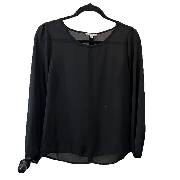 Tea N Rose Black Sheer Faux Back Button Long Sleeve Top Boho Womens Size M - Picture 1 of 8
